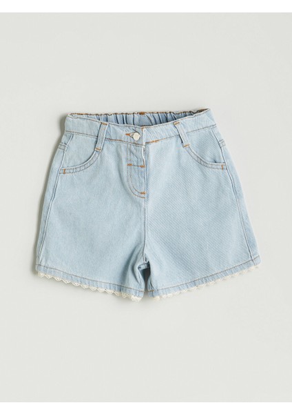Yeni Sezon Basic Kiz Cocuk Denim Gorunumlu Sort - S5OI68Z1
