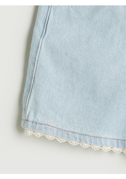 Yeni Sezon Basic Kiz Cocuk Denim Gorunumlu Sort - S5OI68Z1