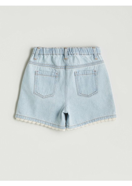 Yeni Sezon Basic Kiz Cocuk Denim Gorunumlu Sort - S5OI68Z1