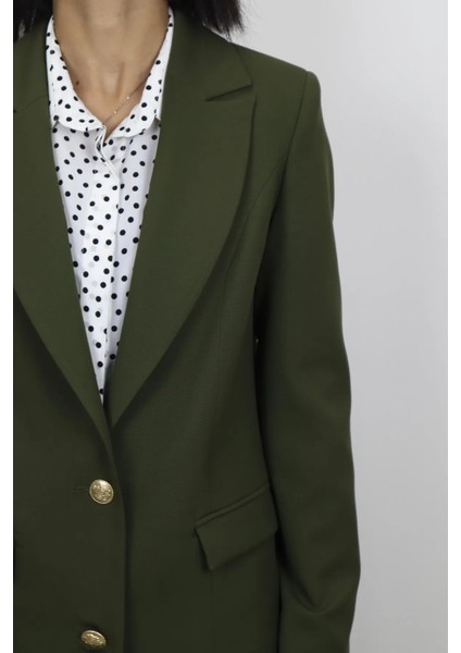 Fistan Store Haki Yeşil Normal Kalıp Çift Düğme Uzun Yazlık Blazer Ceket