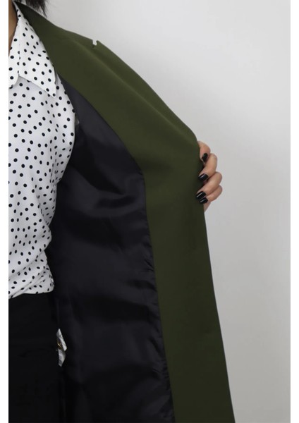 Fistan Store Haki Yeşil Normal Kalıp Çift Düğme Uzun Yazlık Blazer Ceket