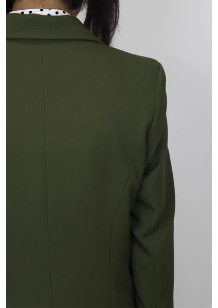 Fistan Store Haki Yeşil Normal Kalıp Çift Düğme Uzun Yazlık Blazer Ceket