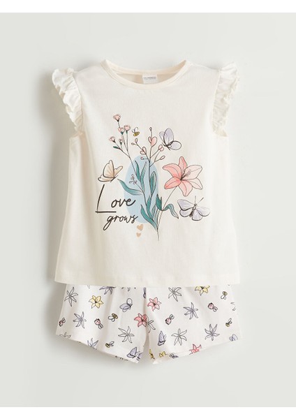 Yeni Sezon Cicekli Kiz Cocuk Sortlu Pijama Takim - S5BG57Z1