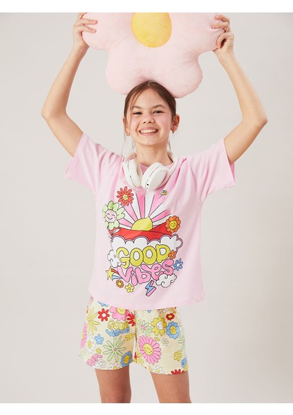 Yeni Sezon Bisiklet Yaka Kiz Cocuk Sortlu Pijama Takimi - S5AP55Z4