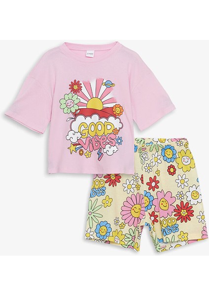 Yeni Sezon Bisiklet Yaka Kiz Cocuk Sortlu Pijama Takimi - S5AP55Z4