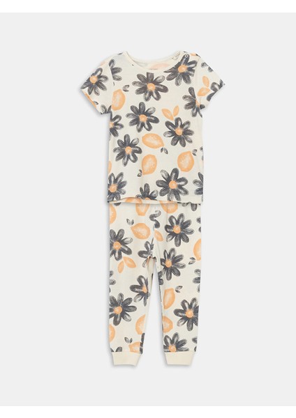 Yeni Sezon Bisiklet Yaka Cicekli Kiz Bebek Pijama Takimi - S57675Z1