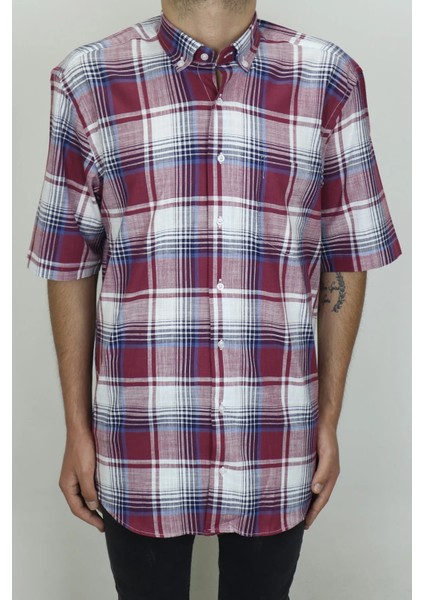 Fistan Store Erkek Desenli Klasik Kesim Rahat Kalıp Tek Cepli Kısa Kollu Yazlık Gömlek