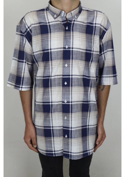 Fistan Store Erkek Desenli Klasik Kesim Rahat Kalıp Tek Cepli Kısa Kollu Yazlık Gömlek