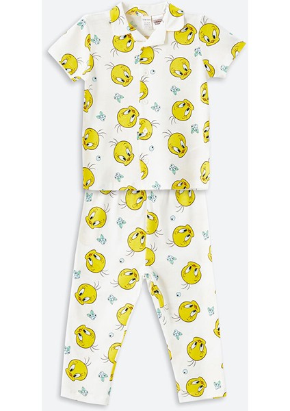 Yeni Sezon Polo Yaka Tweety Baskili Kiz Bebek Pijama Takimi - S54742Z1