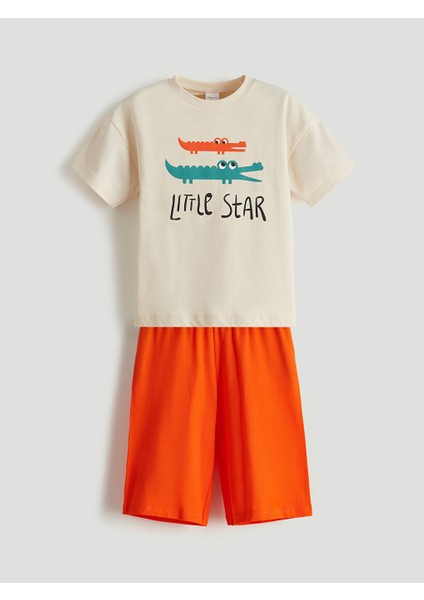 Yeni Sezon Bisiklet Yaka Baskili Kisa Kollu Erkek Bebek Sortlu Pijama Takimi - S5LC42Z1