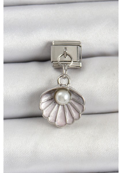 316L Çelik Sallantılı Inci Detaylı Istiridye Model Gümüş Renk Nomination Charm