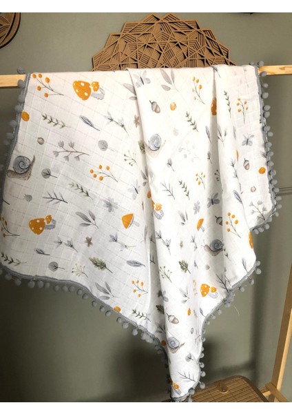 Gri - Sarı Mantar Müslin ÖRTÜ(78X76)