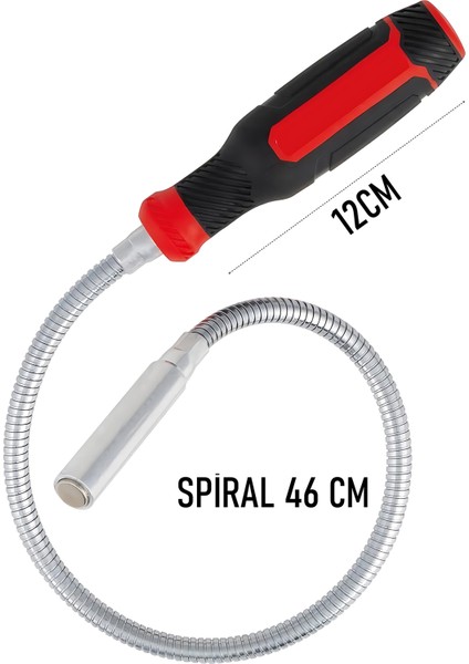 Esnek Manyetik Toplama Aracı - Mıknatıslı Spiralli Çubuk Metal Vida Civata Somun Arama Çubuğu 721781