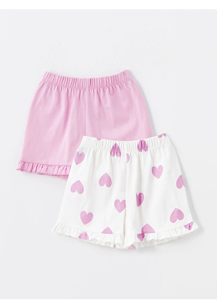 Yeni Sezon Beli Lastikli Baskili Kiz Bebek Sort 2'li - S4OO51Z1