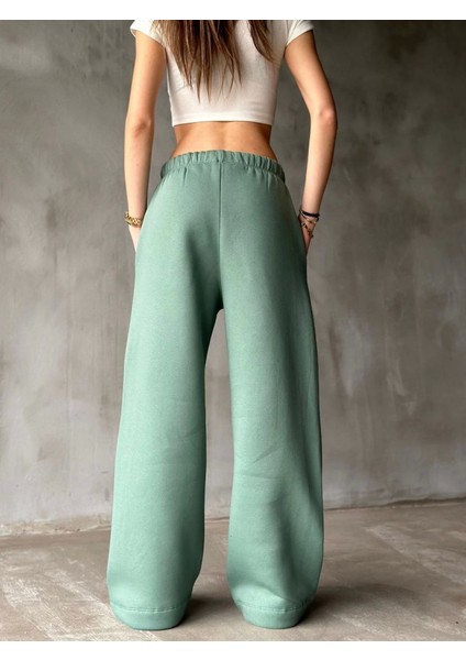 Palazzo Bol Paça Eşofman Pantolon - Yeşil