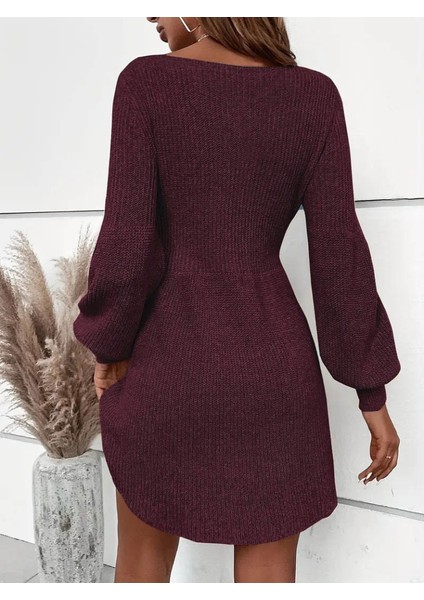 Kadın Uzun Kollu Kayık Yaka Kısa Triko Elbise fiyatları