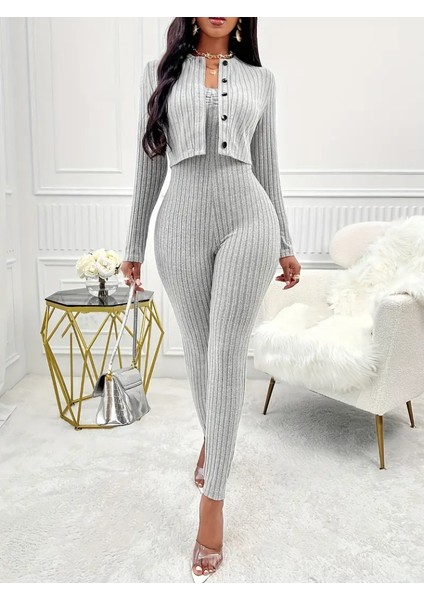 Kadın Uzun Kollu Şardonlu Kaşkorse Straplez ile Kısa Önden Düğmeli Ceket Ikili Takım fiyatları