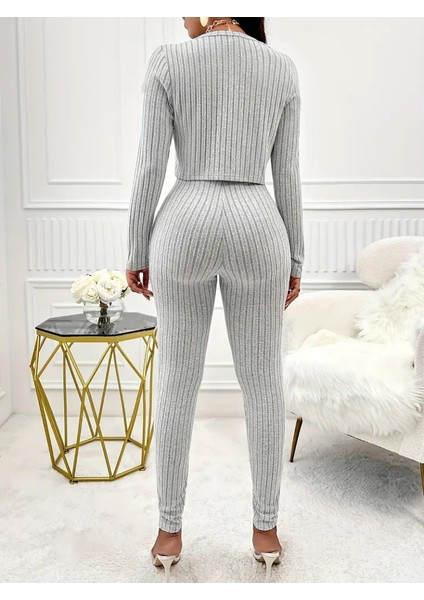 Kadın Uzun Kollu Şardonlu Kaşkorse Straplez ile Kısa Önden Düğmeli Ceket Ikili Takım indirimleri