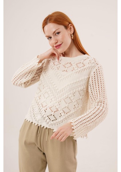 Ajurlu Delikli Model Mevsimlik Krem Kazak indirimleri