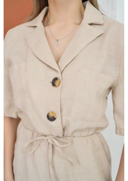 Bej Keten Yazlık Tulum modelleri