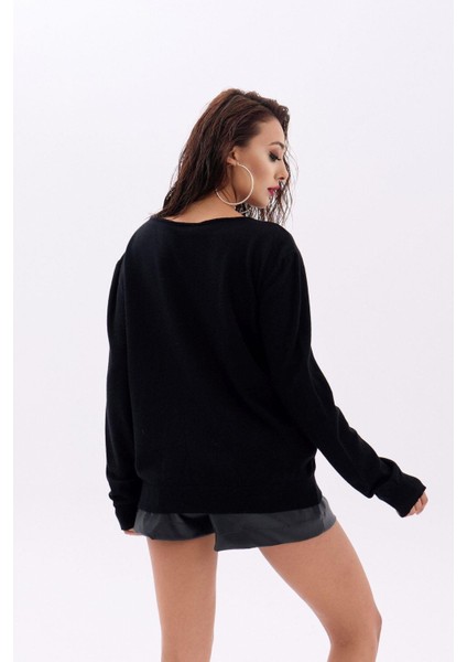 4216 Triko Düz Salaş Kazak-Siyah