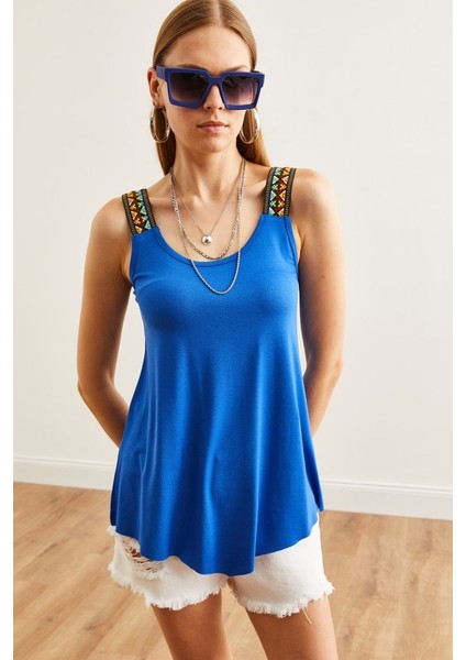 Kadın Viskon Kumaş Otantik Desen Askılı Bluz modelleri