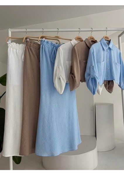Gelirr Crop Gömlekli ve Eteği Büzgülü Tasarım Takım 10201