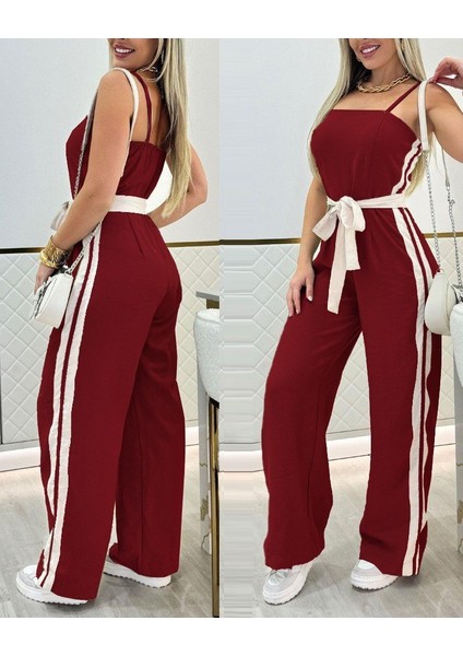 Kadın Ip Askılı Straplez Belden Kuşaklı Viskon Iki Iplik Tulum