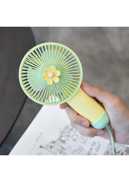 Çiçekli Küçük Fan Mini USB Şarjlı Telefon Askısı ile