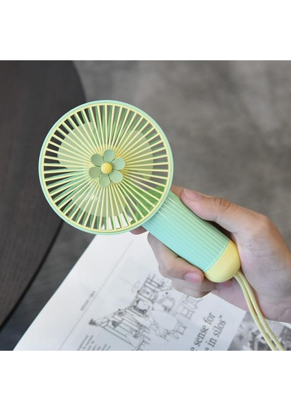 Çiçekli Küçük Fan Mini USB Şarjlı Telefon Askısı ile