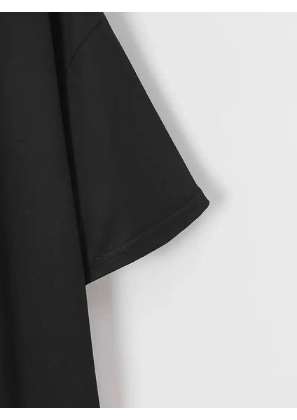 New York Baskılı Oversize Bisiklet Yaka T-Shirt - Siyah fırsatları