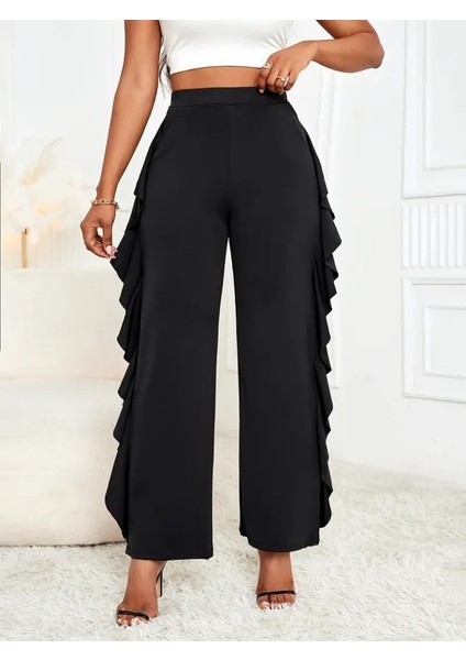 Kadın Yüksek Bel Yanları Volanlı Cepli Sandy Pantolon indirimleri