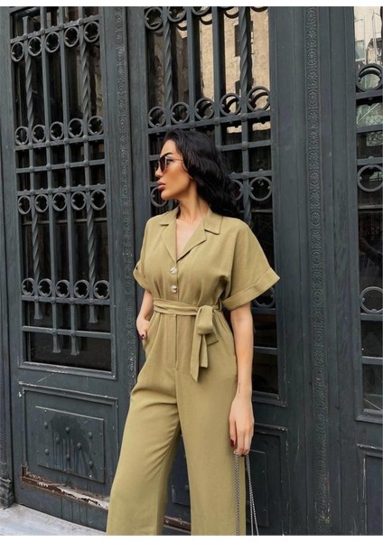 Keten Tulum Bel Bağlama Detaylı - Yeşil modelleri