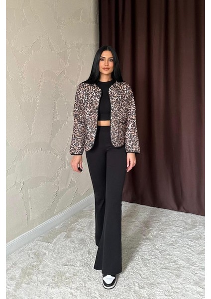Leopar Leopar Desenli Kapitone Ceket