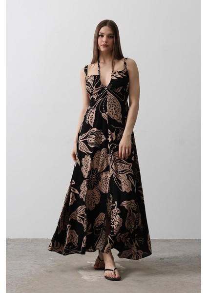 Askılı Viscon Elbise - Siyah fiyatları