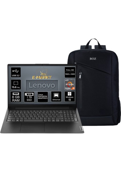 V15 82YU0122TX R5-7520U 8gb 1tb SSD 15.6" W11 + Boz Çanta Hediyeli