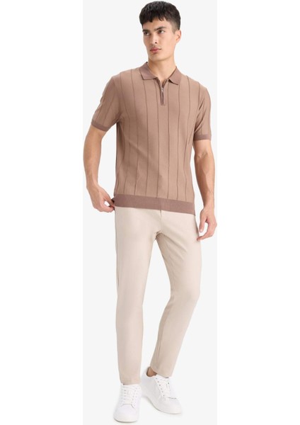 Standart Fit Polo Yaka Yarım Fermuarlı Triko Kısa Kollu Tişört F1945AX25SM fiyatları