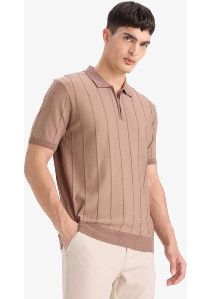 Standart Fit Polo Yaka Yarım Fermuarlı Triko Kısa Kollu Tişört F1945AX25SM modelleri