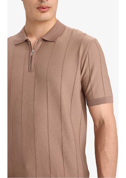 Standart Fit Polo Yaka Yarım Fermuarlı Triko Kısa Kollu Tişört F1945AX25SM indirimleri