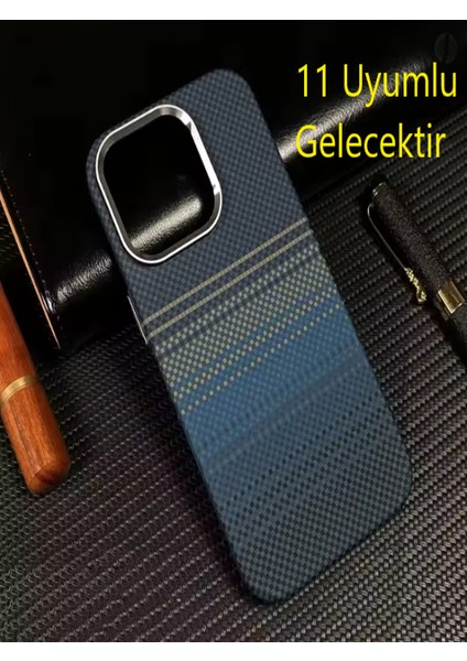 iPhone 11 Karbon Kılıf Kamera Koruma Metal Çerçeveli Mıknatıslı Magsafe Destekli