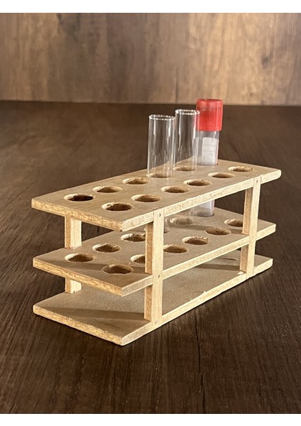 12'li Ahşap Tüp Standı Tüp Sporu [ Kan Tüpü ve Deney Tüpü (16*100MM) Uyumlu]