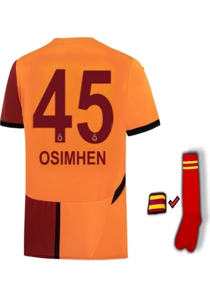 Galatasaray Forma 2024/2025 Sezon V.osimhen 45 Numara Sarı Kırmızı Yetişkin Futbol Forması Bileklik ve Tozluk Dahil 44TT