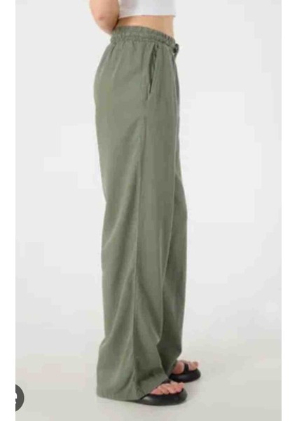 Kadın Keten Karışımlı Bel Lastikli Bol Paça modelleri