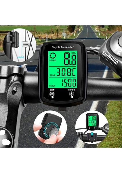Kablosuz Bisiklet Km Sayacı Termometreli | LCD Ekranlı Hız Ölçer | Su Geçirmez, Işıklı, Çok Fonksiyonlu Bisiklet Kilometre Saati