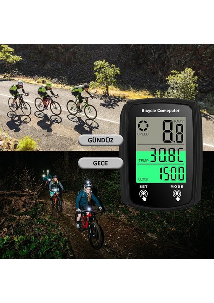 Kablosuz Bisiklet Km Sayacı Termometreli | LCD Ekranlı Hız Ölçer | Su Geçirmez, Işıklı, Çok Fonksiyonlu Bisiklet Kilometre Saati