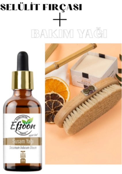 Kuru Fırçalama Vücut Fırçası Doğal Selülit Susam Yağı Ikili Bakım Seti