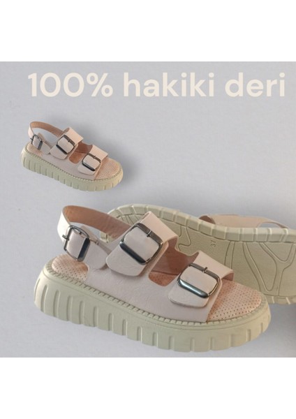 2520 Bej Deri Sandalet