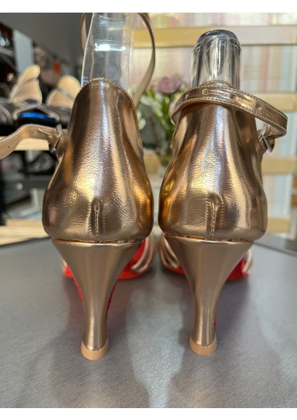 7 Bantlı Yeni Model Salsa Baçata Latin Dansları 6 cm Kadeh Topuklu Dans ve Salon Ayakkabısı Rose Gold modelleri