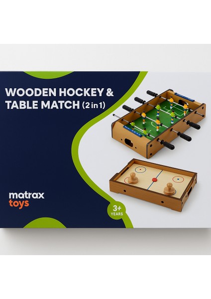 - Wooden Hockey & Table Match (2 In 1) (Ahşap Görünümlü Masa Oyun Seti)