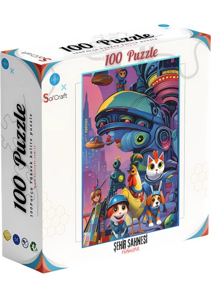100 Parça Puzzle Çift Tasarım Tek Kutu Şehir Sahnesi